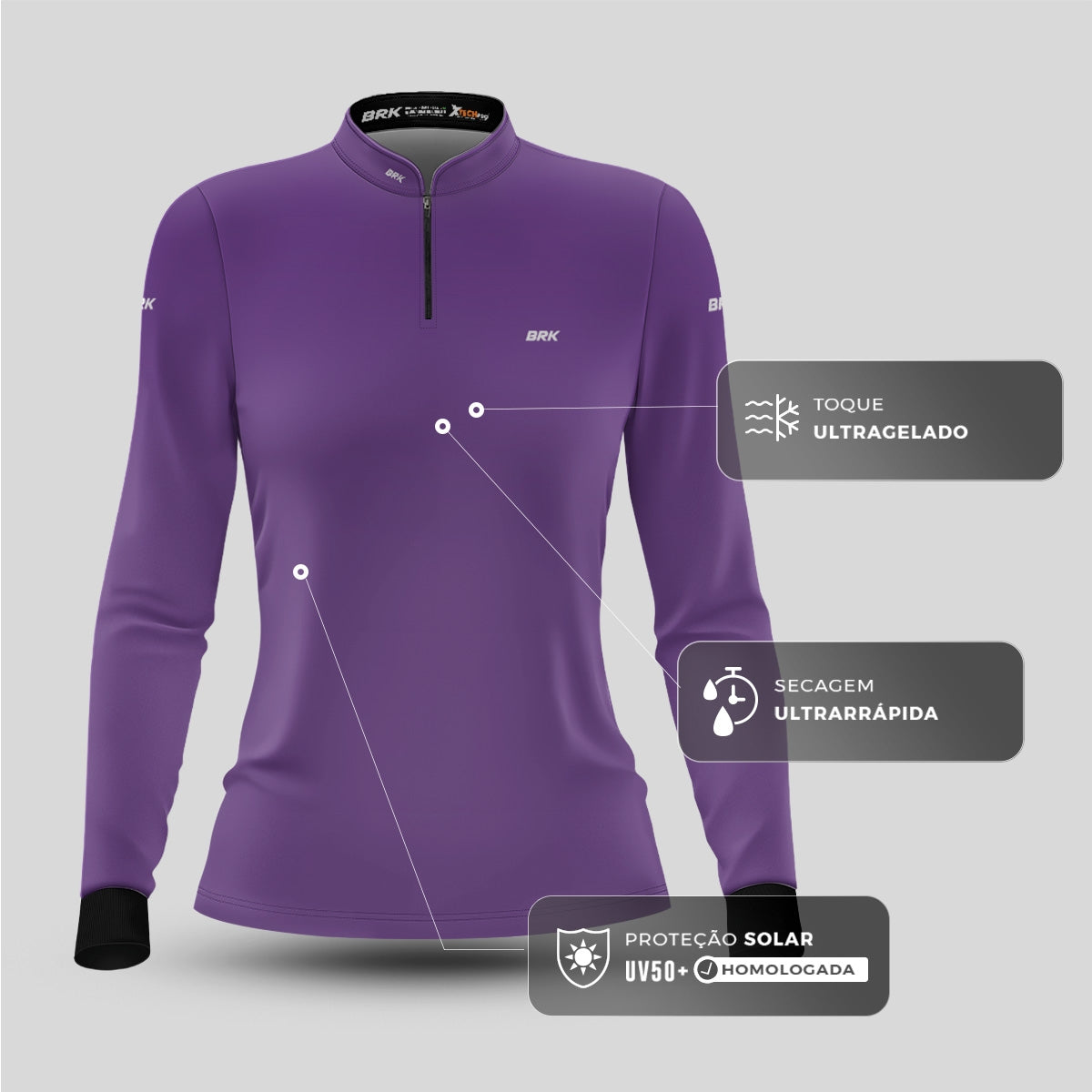 Camisa de Motociclismo Feminina Brk Básica Roxa com Proteção Solar UV50+ - Brk Fishing