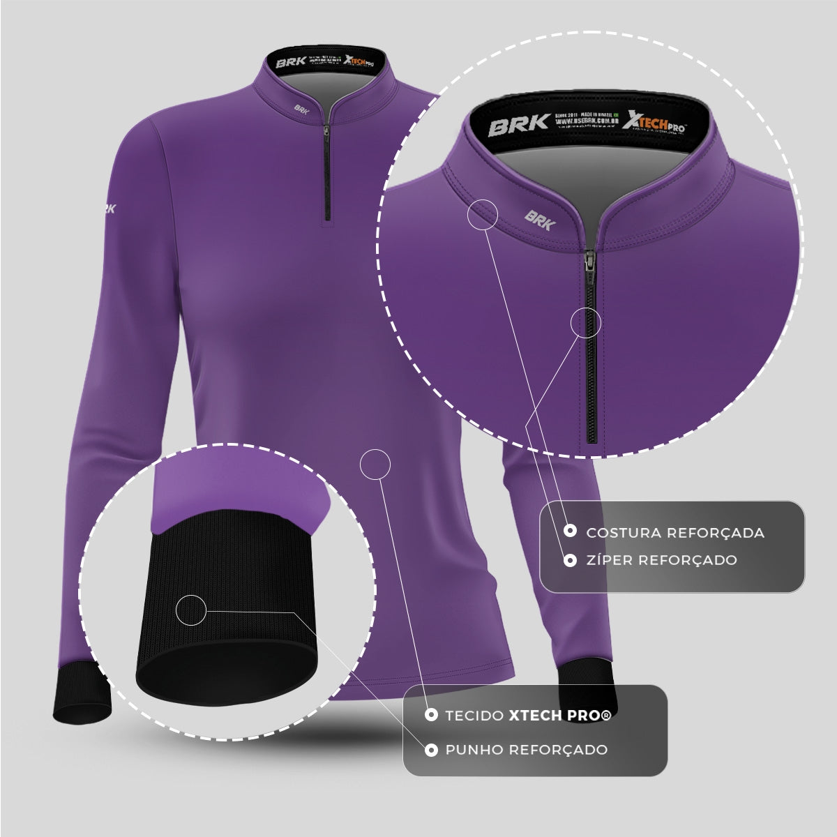 Camisa de Motociclismo Feminina Brk Básica Roxa com Proteção Solar UV50+ - Brk Fishing