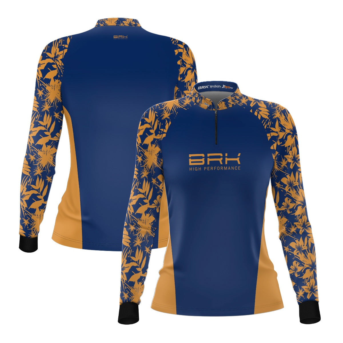 Camisa de Pesca Feminina Brk Básica Floral Mostarda com Proteção UV50+ - Brk Fishing