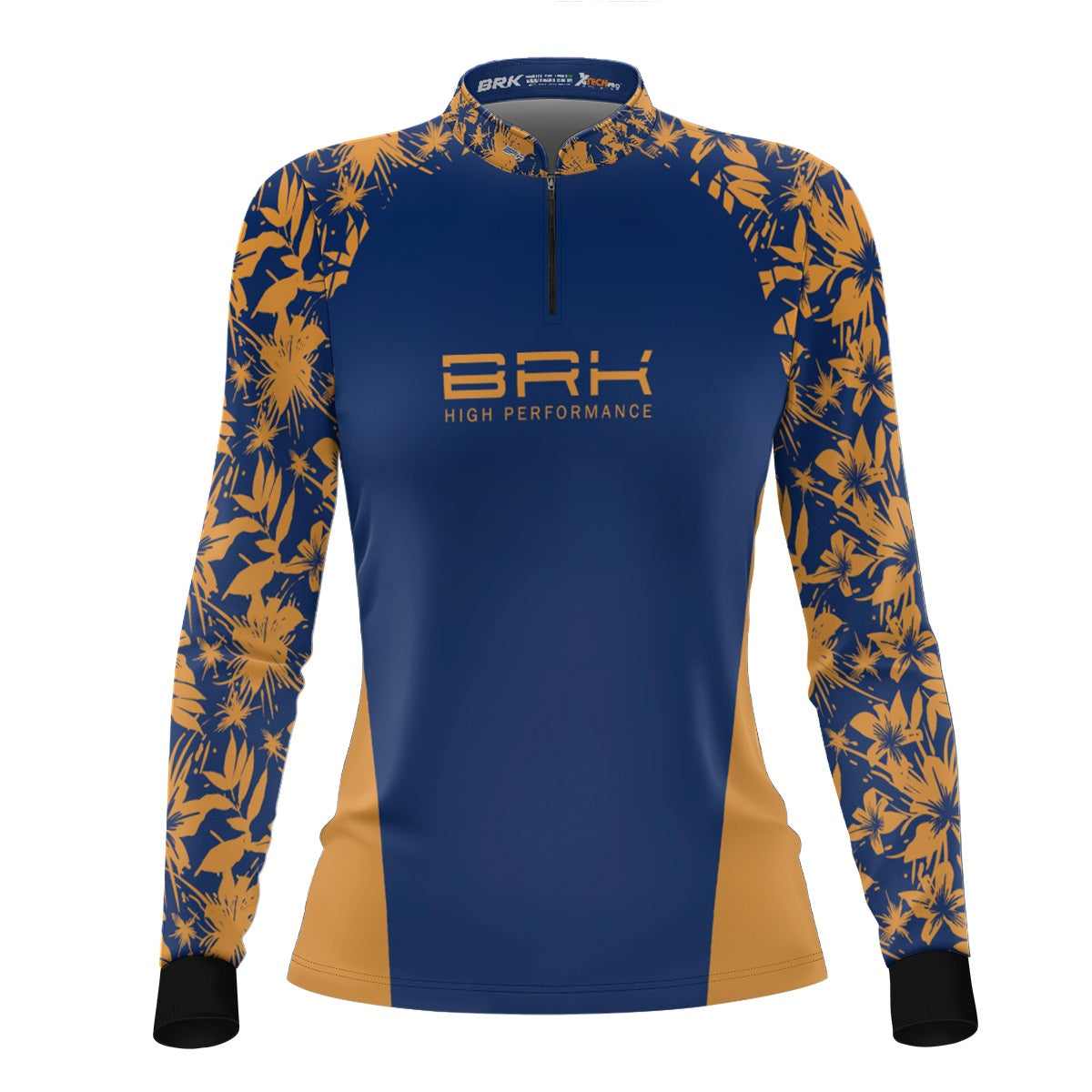 Camisa de Pesca Feminina Brk Básica Floral Mostarda com Proteção UV50+ - Brk Fishing