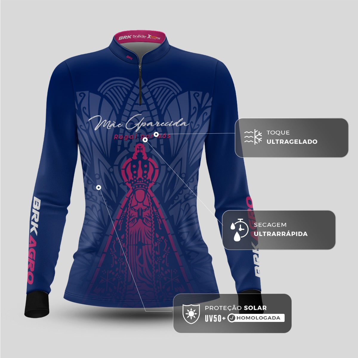 Camisa Feminina  Agro Brk Nossa Senhora Mãe Aparecida com Proteção Solar UV50+