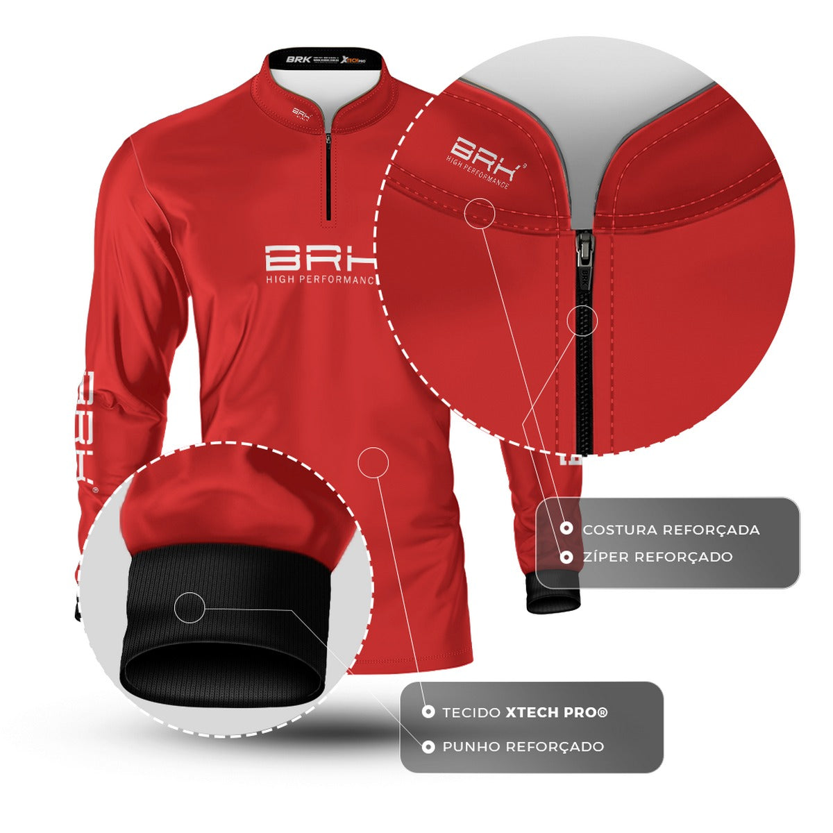 Camisa de Pesca Brk Básica Vermelha com Proteção Solar UV50+ - Brk Fishing