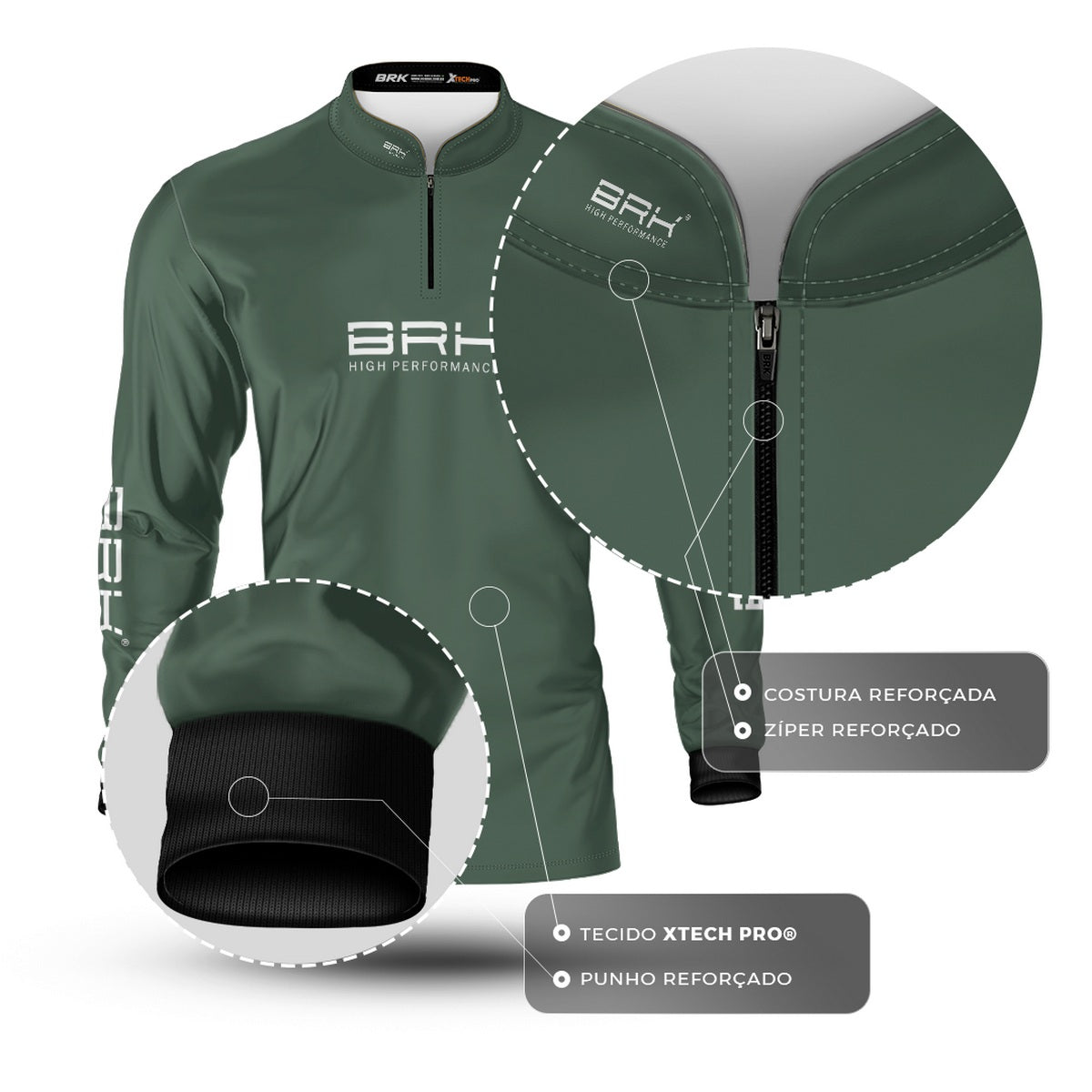 Camisa de Pesca Brk Básica Verde Selva com Proteção Solar UV50+ - Brk Fishing