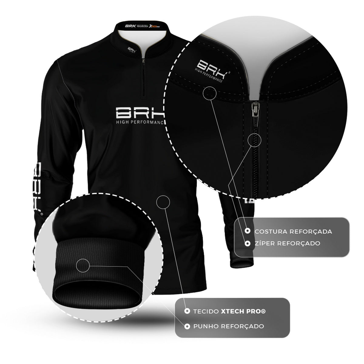 Camisa de Pesca Brk Básica Preta com Proteção Solar UV50+ - Brk Fishing