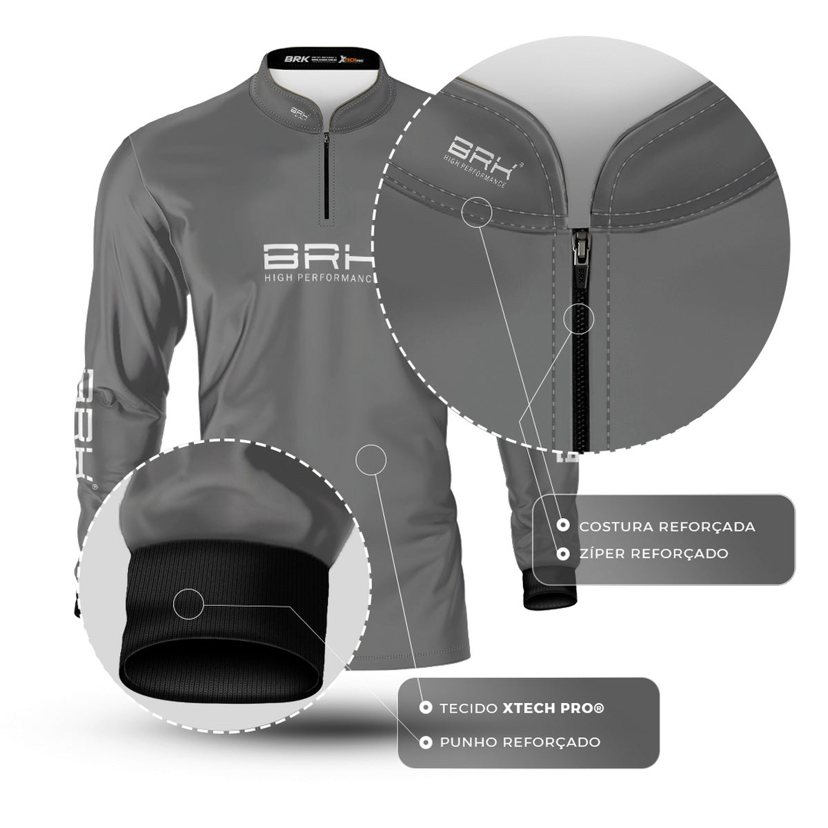 Camisa de Pesca Brk Básica Cinza com Proteção Solar UV50+ - Brk Fishing