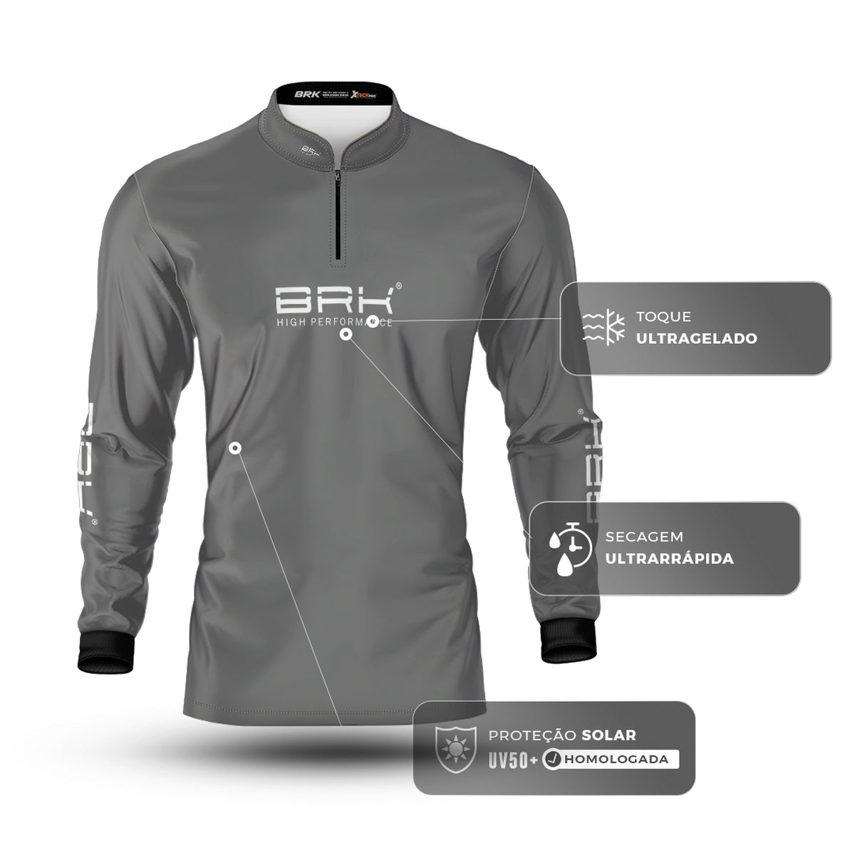 Camisa de Pesca Brk Básica Cinza com Proteção Solar UV50+ - Brk Fishing