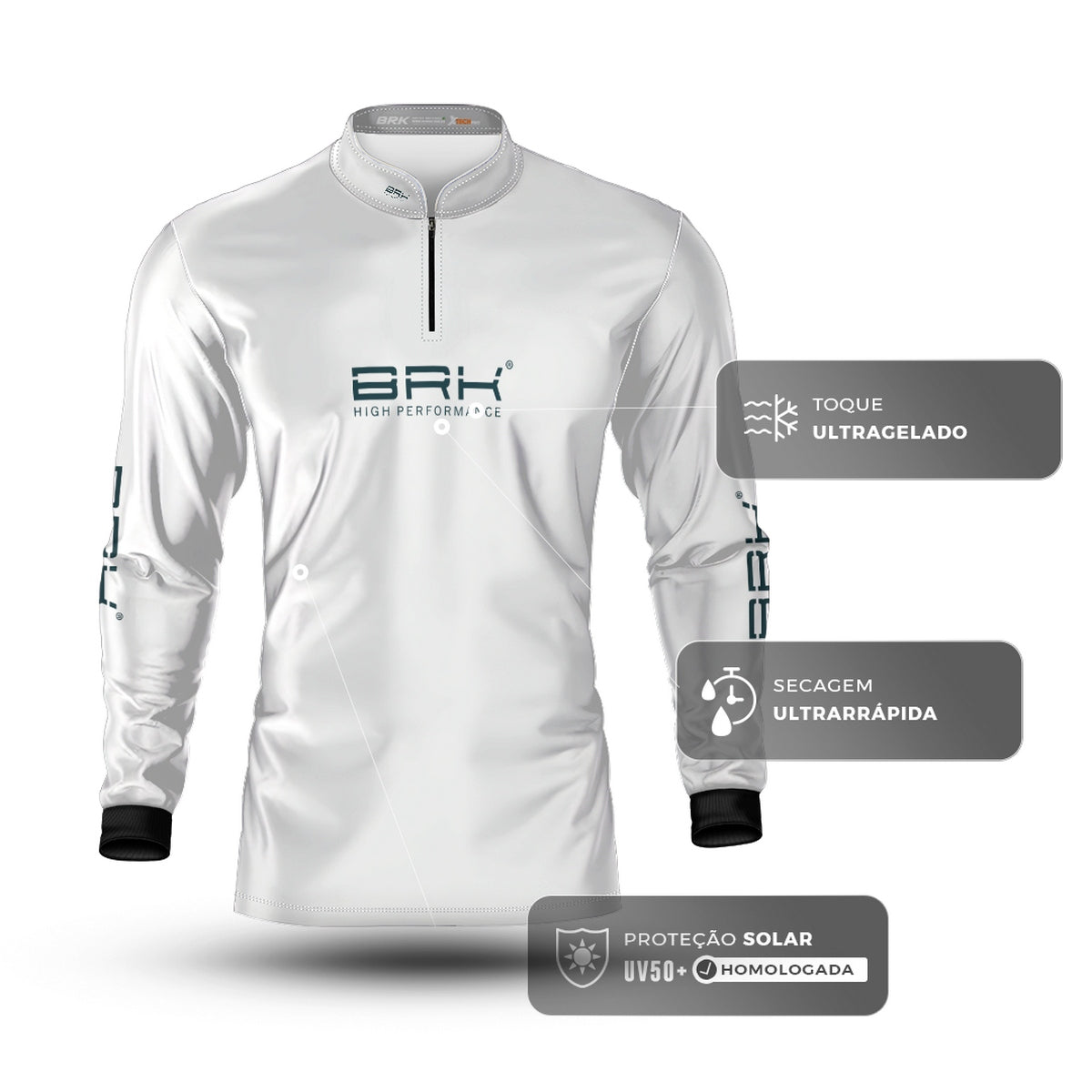 Camisa de Pesca Brk Básica Branca com Proteção Solar UV50+ - Brk Fishing