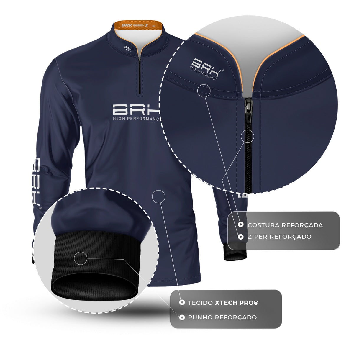 Camisa de Pesca Brk Básica Azul Marinho com Proteção Solar UV50+ - Brk Fishing