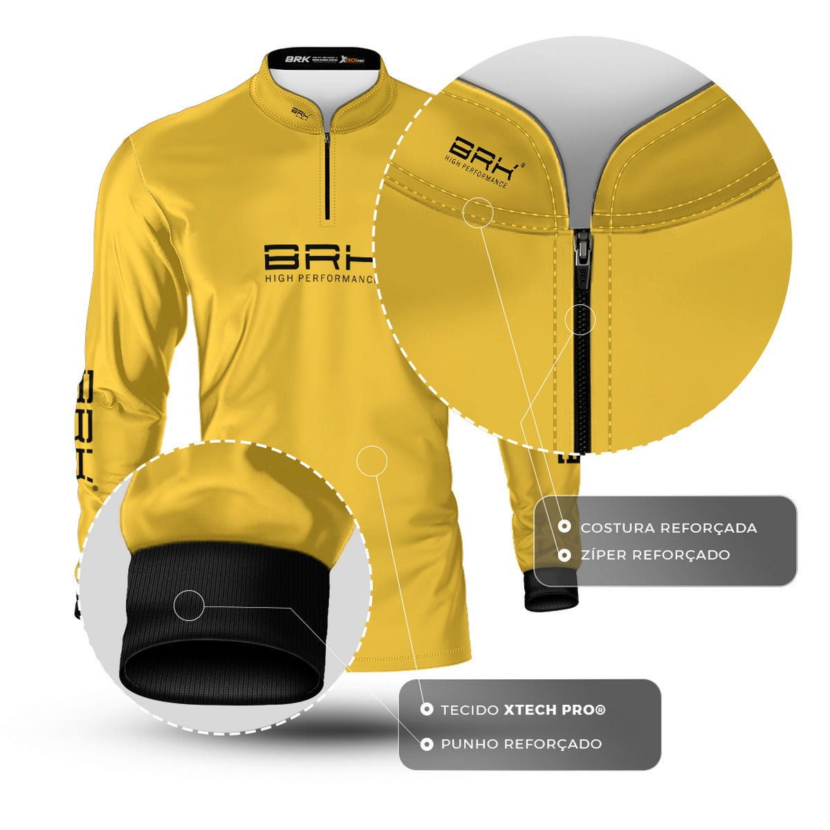 Camisa de Pesca Brk Básica Amarela com Proteção Solar UV50+ - Brk Fishing