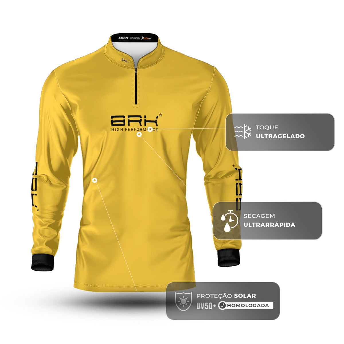 Camisa de Pesca Brk Básica Amarela com Proteção Solar UV50+ - Brk Fishing