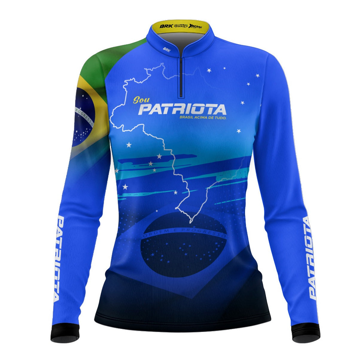 Camisa Agro Feminina Brk Básica Patriota Azul Bandeira do Brasil com Proteção UV50+ - Brk Fishing