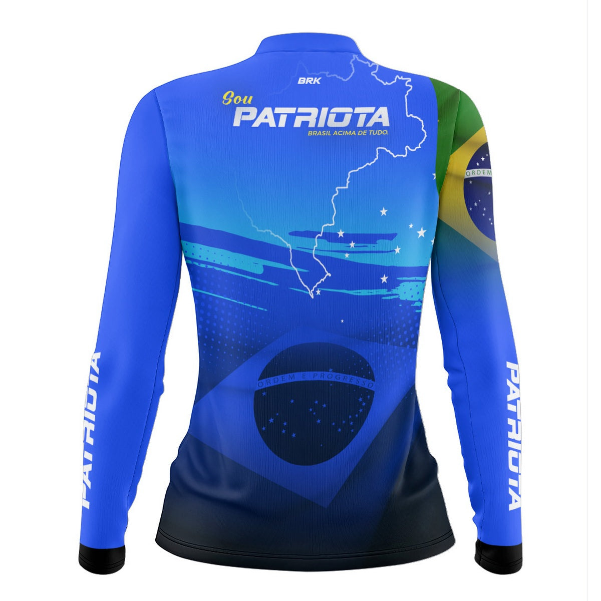 Camisa Agro Feminina Brk Básica Patriota Azul Bandeira do Brasil com Proteção UV50+ - Brk Fishing