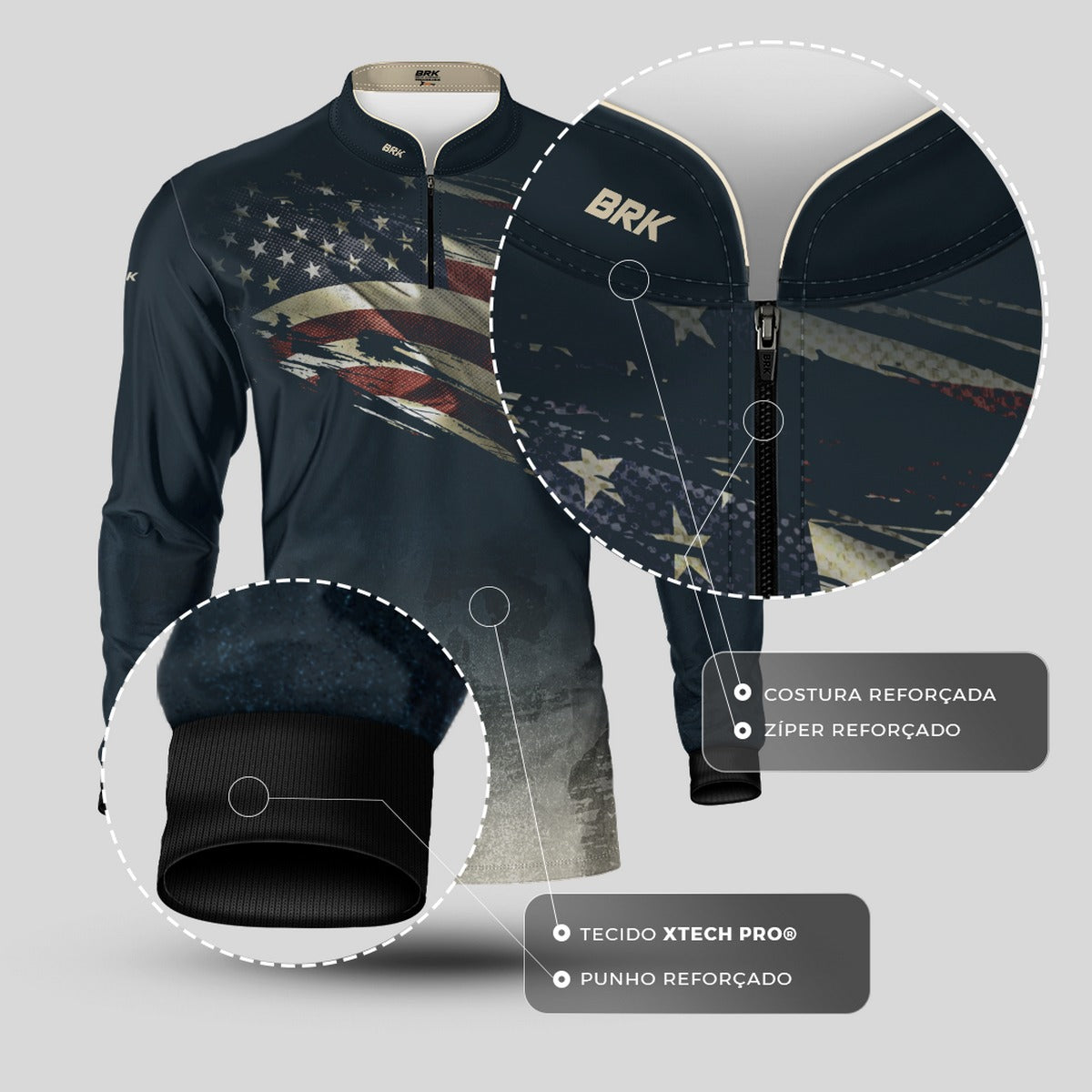 Camisa Brk Clean Bandeira dos EUA com Proteção UV50+ Brk Fishing