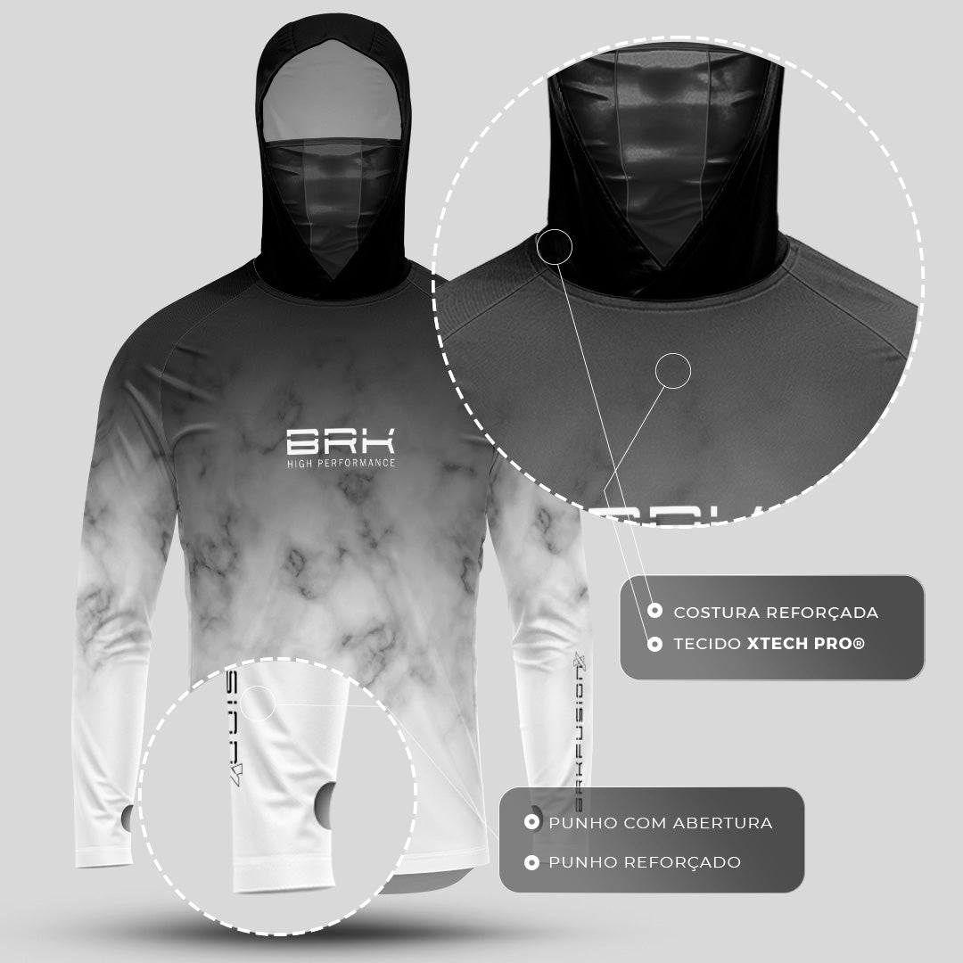 Camisa FusionX Brk Galaxy Preta e Branca com Capuz e Proteção UV50+ - Brk Fishing