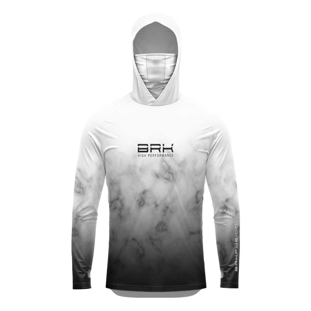 Camisa FusionX Brk Galaxy Branca e Preta com Capuz e Proteção UV50+ Brk Fishing