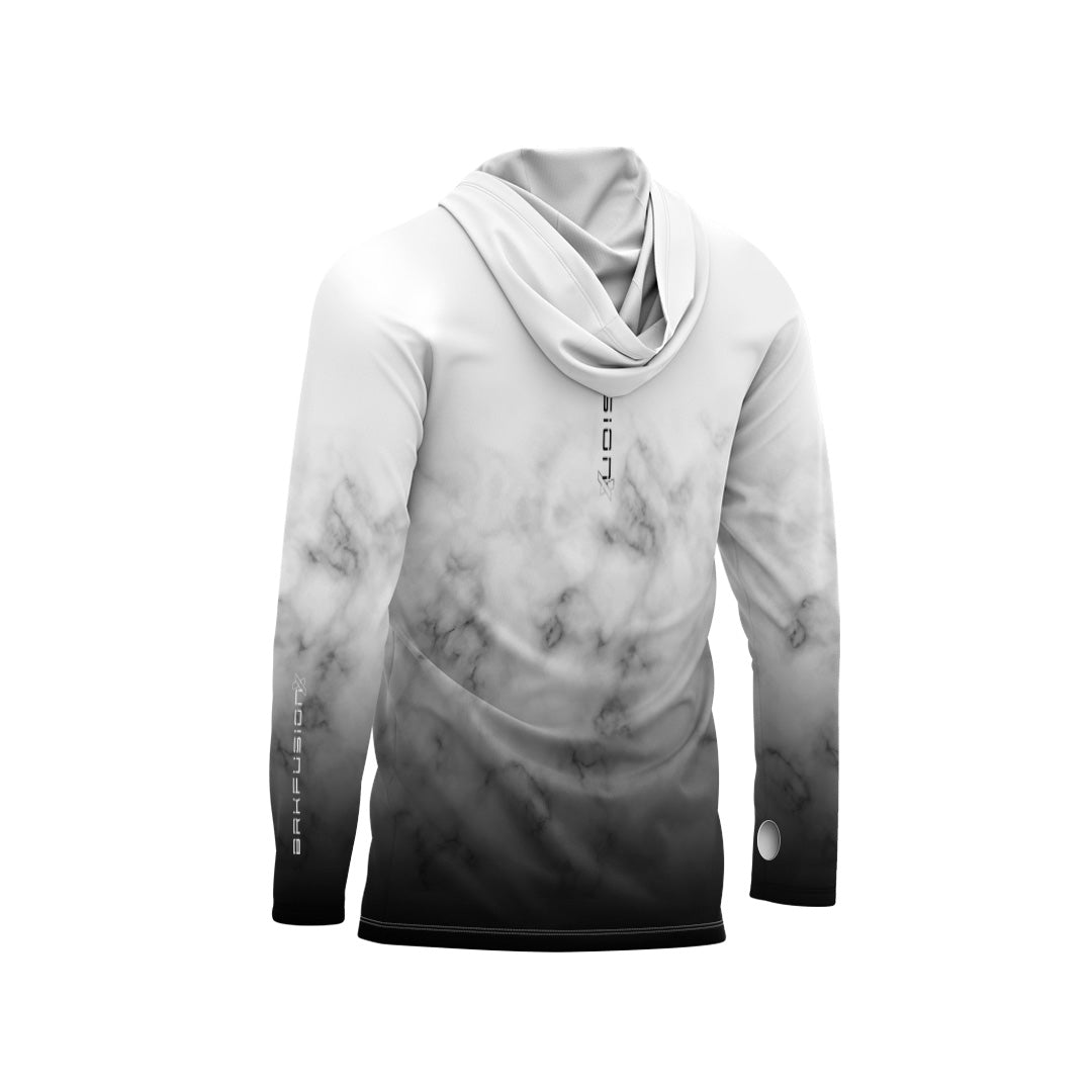 Camisa FusionX Brk Galaxy Branca e Preta com Capuz e Proteção UV50+ Brk Fishing