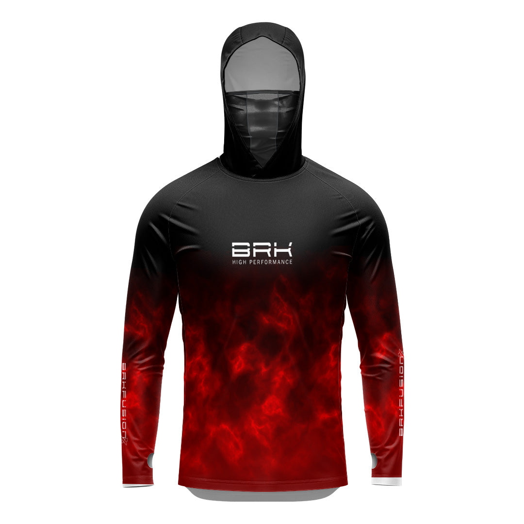 Camisa FusionX Brk Galaxy Preta e Vermelho com Capuz e Proteção UV50+ - Brk Fishing