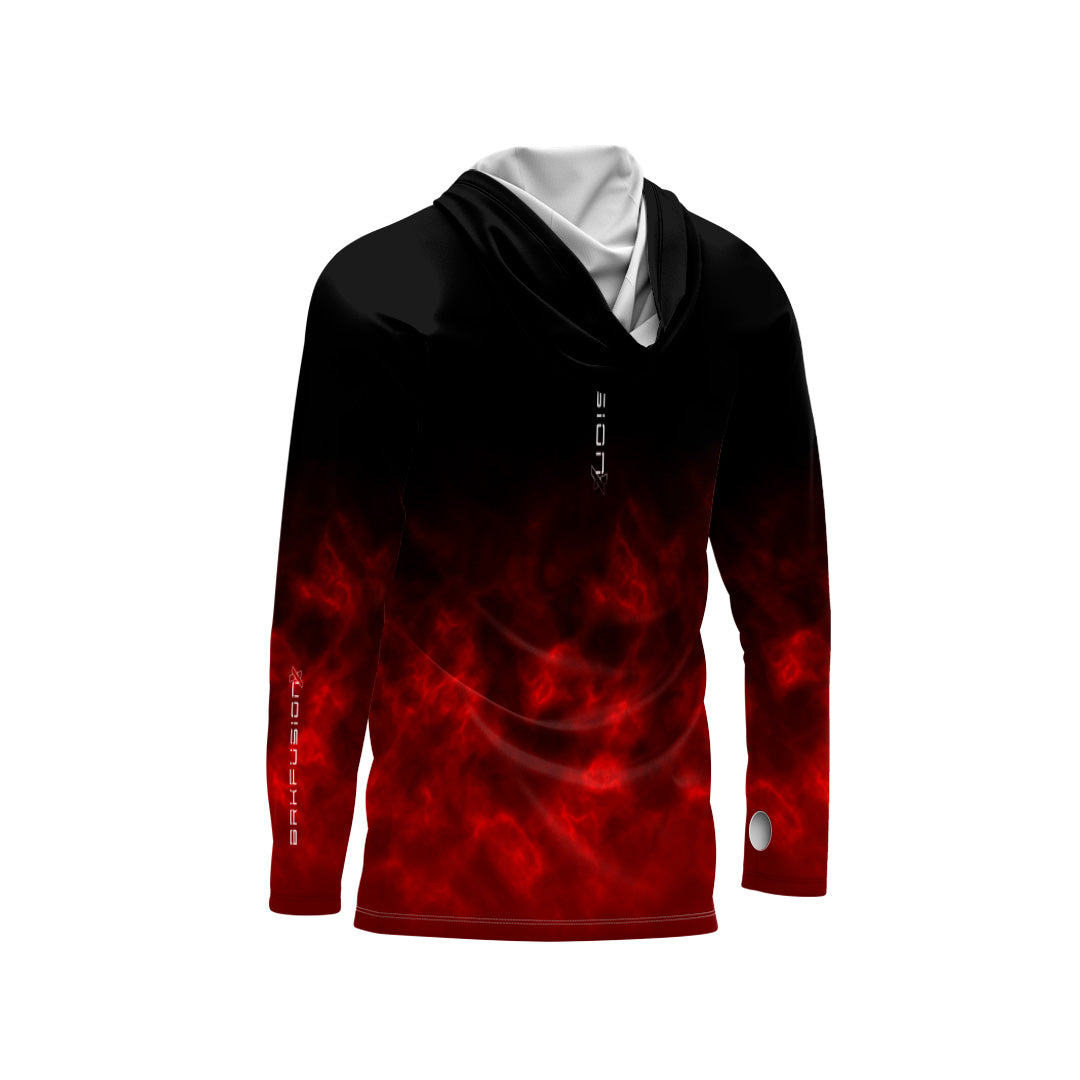 Camisa FusionX Brk Galaxy Preta e Vermelho com Capuz e Proteção UV50+ - Brk Fishing