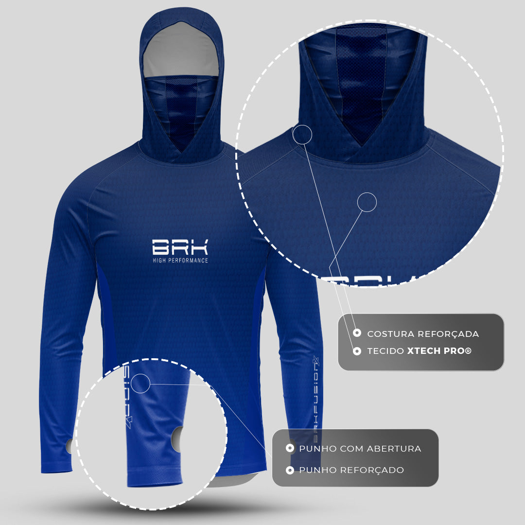 Camisa FusionX Brk Clean Azul com Capuz e Proteção UV50+ Brk Fishing