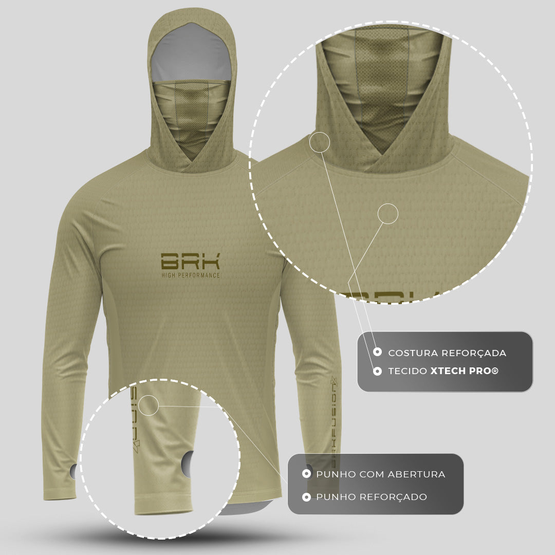 Camisa FusionX Brk Clean Areia com Capuz e Proteção UV50+ - Brk Fishing