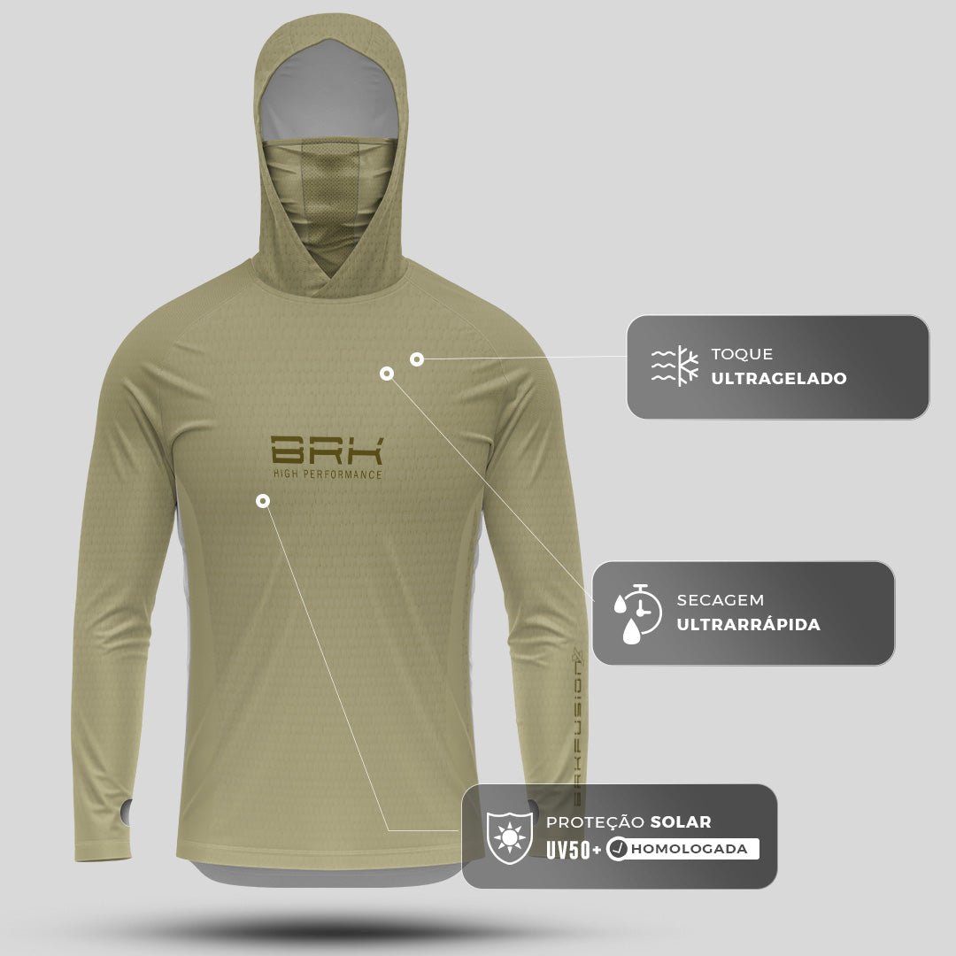 Camisa FusionX Brk Clean Areia com Capuz e Proteção UV50+ - Brk Fishing