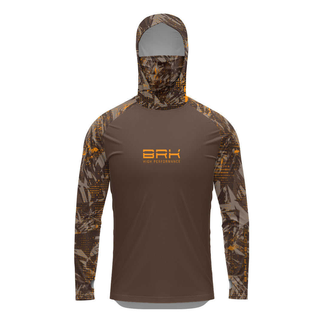 Camisa FusionX Brk Marine Marrom com Capuz e Proteção UV50+ Brk Fishing