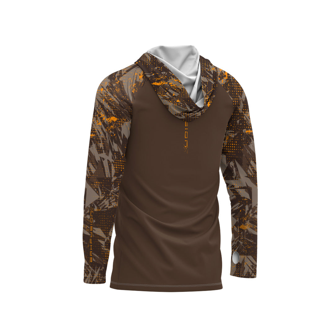 Camisa FusionX Brk Marine Marrom com Capuz e Proteção UV50+ Envio Imediato Brk Fishing