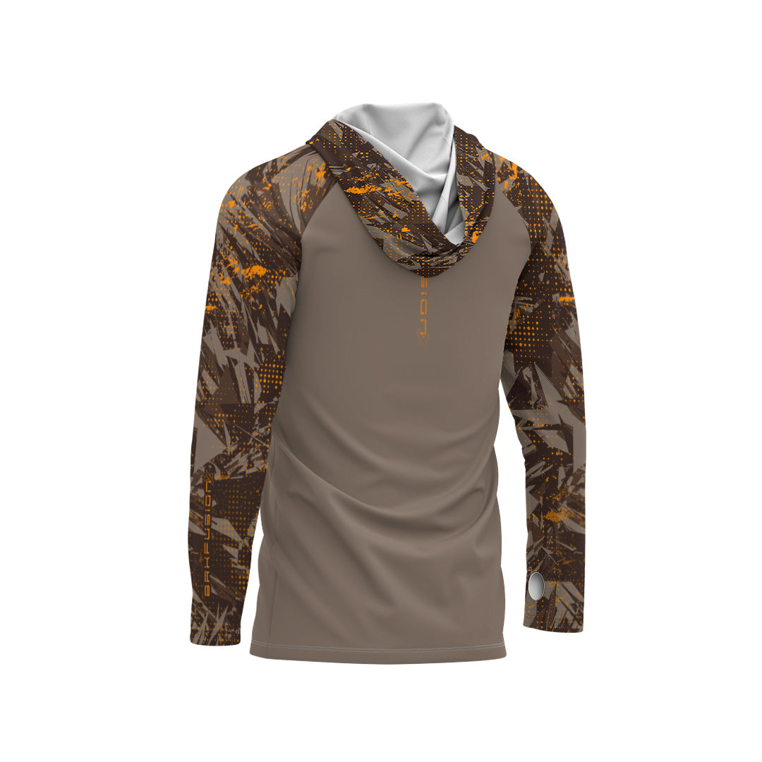 Camisa FusionX Brk Marine Marrom Claro com Capuz e Proteção UV50+ - Brk Fishing