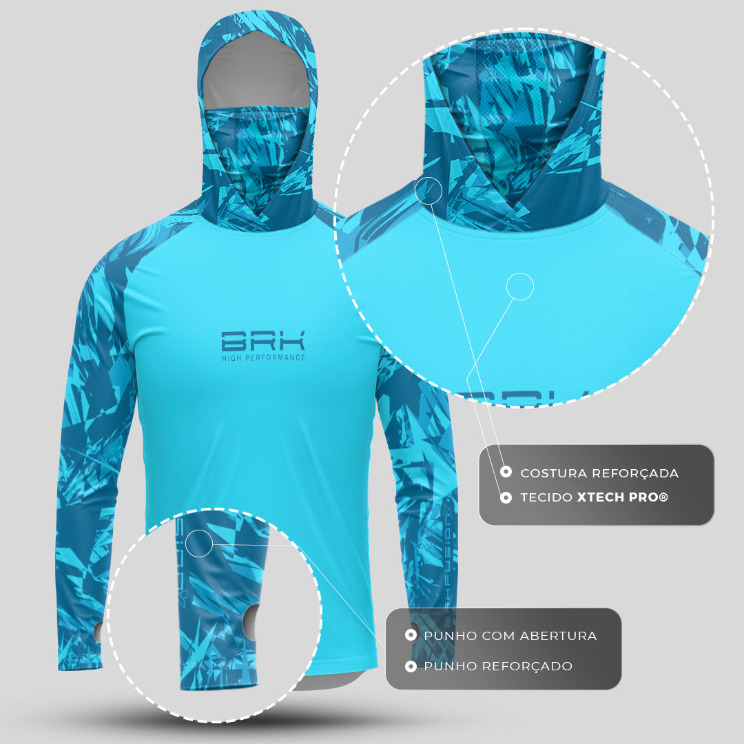 Camisa FusionX Brk Marine Azul Claro com Capuz e Proteção UV50+ - Brk Fishing