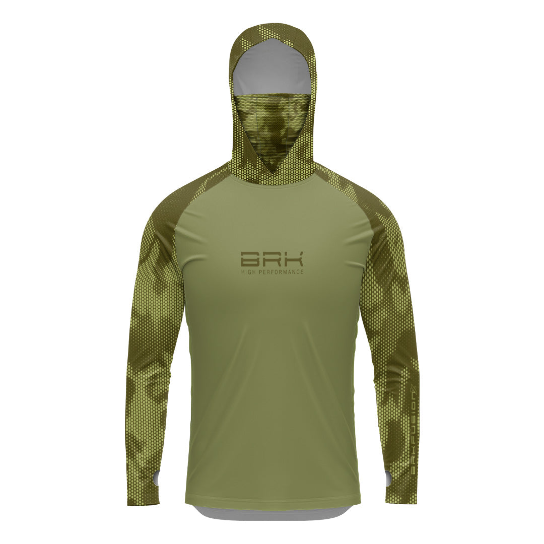 Camisa FusionX Brk Camo Verde com Capuz e Proteção UV50+ - Brk Fishing