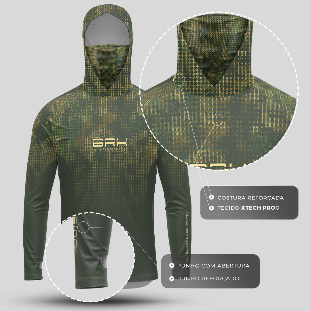 Camisa FusionX Brk Deep Verde com Capuz e Proteção UV50+ Brk Fishing