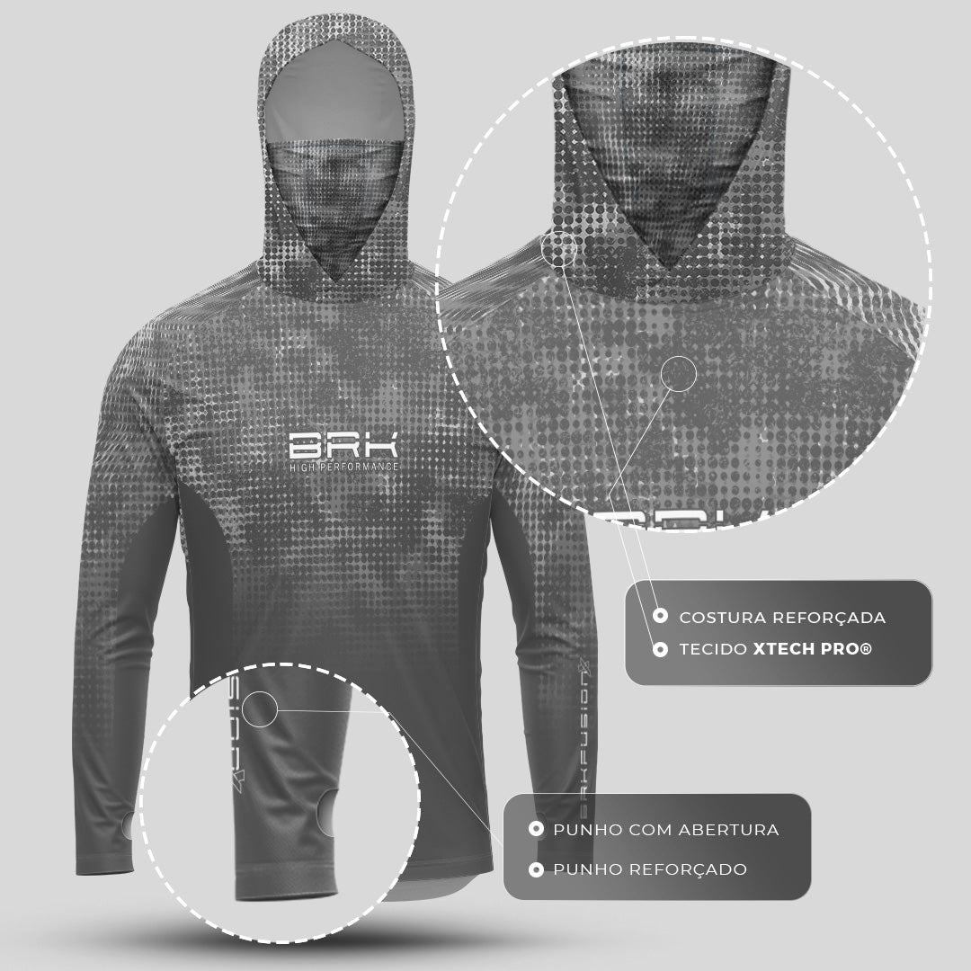 Camisa FusionX Brk Deep Cinza com Capuz e Proteção UV50+ - Brk Fishing