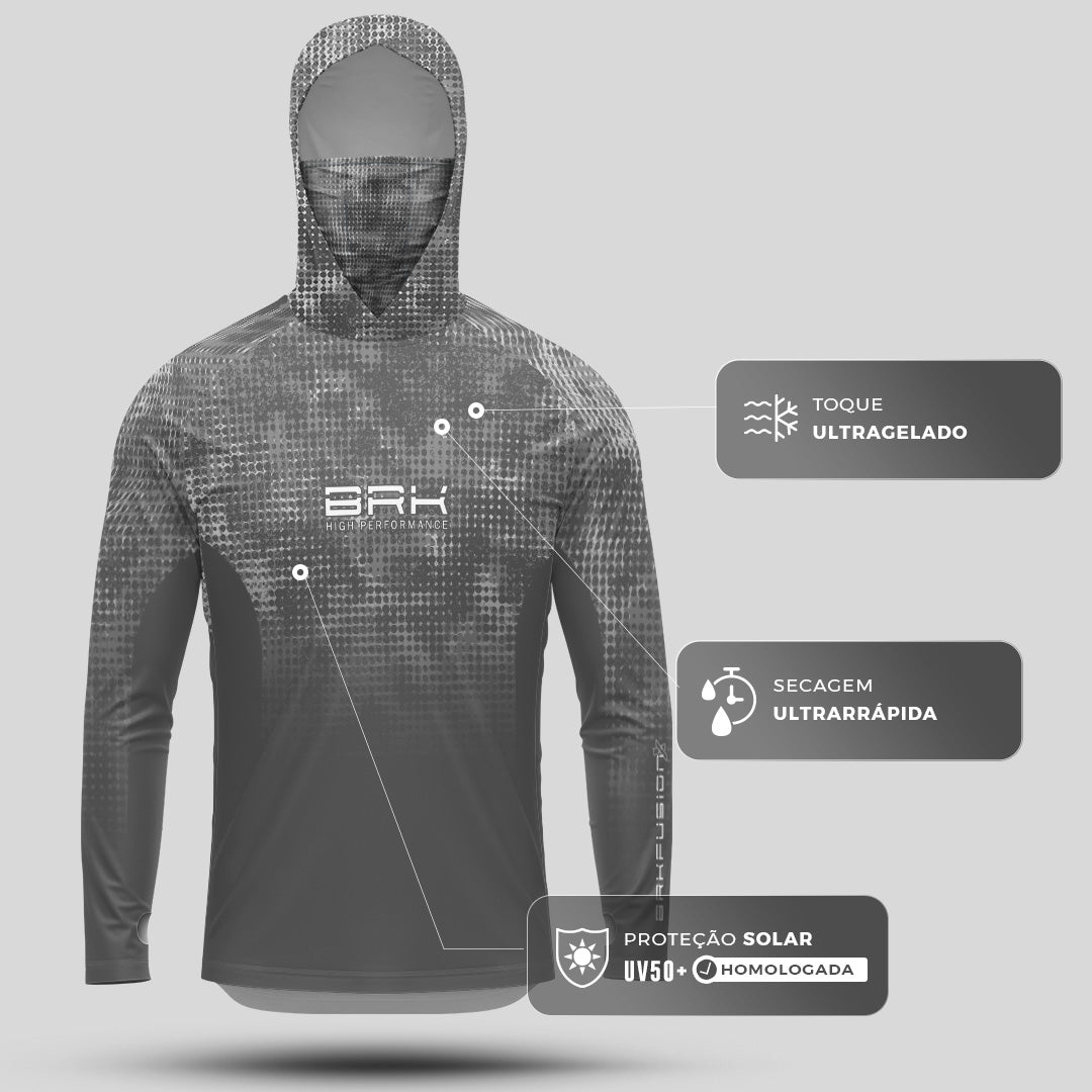 Camisa FusionX Brk Deep Cinza com Capuz e Proteção UV50+ - Brk Fishing