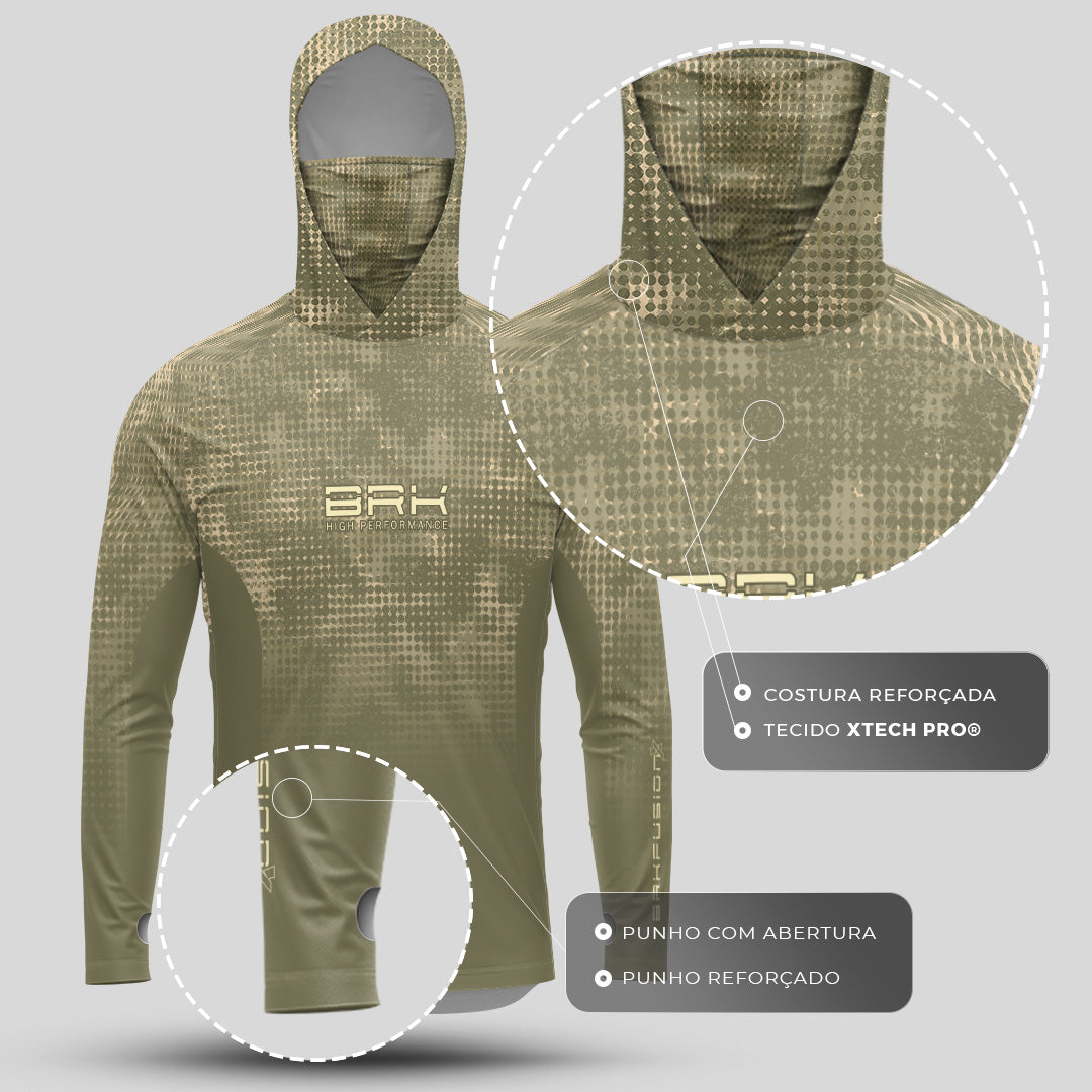 Camisa FusionX Brk Deep Verde Claro com Capuz e Proteção UV50+ - Brk Fishing