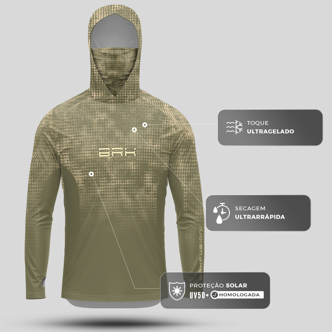 Camisa FusionX Brk Deep Verde Claro com Capuz e Proteção UV50+ - Brk Fishing