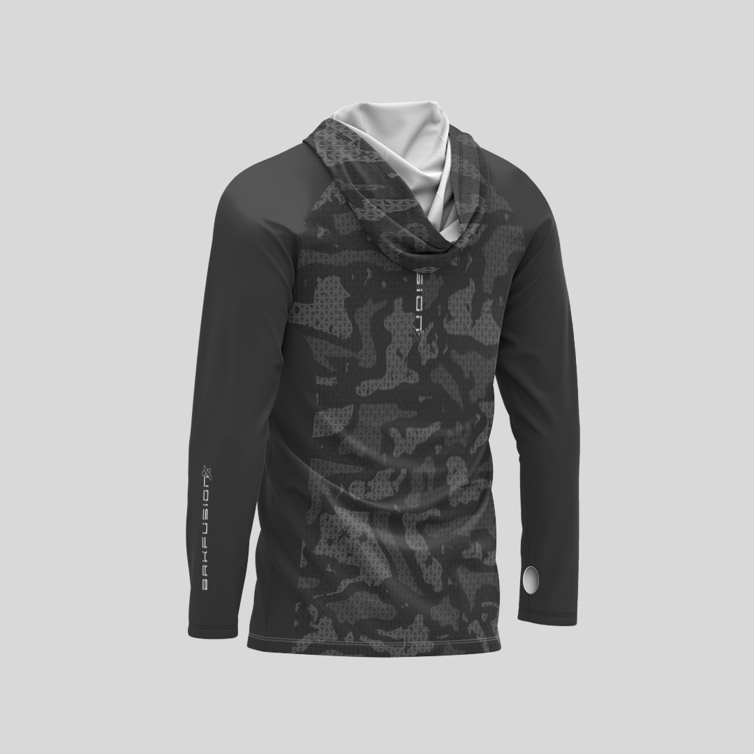Camisa FusionX Brk Camo Cinza com Capuz e Proteção UV50+ - Brk Fishing