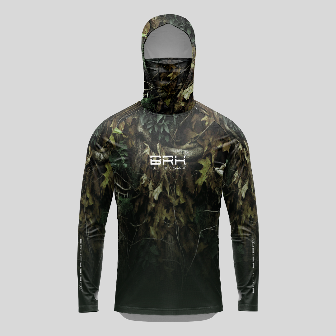 Camisa FusionX Brk Hunter Verde com Capuz e Proteção UV50+ Envio Imediato Brk Fishing