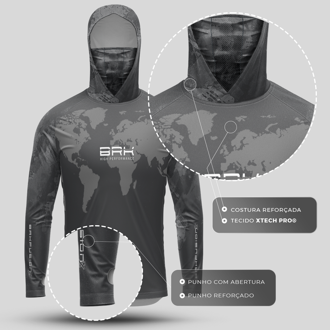 Camisa FusionX Brk Discovery Cinza com Capuz e Proteção UV50+ - Brk Fishing