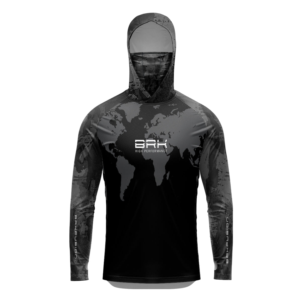 Camisa FusionX Brk Discovery Cinza e Preta com Capuz e Proteção UV50+ - Brk Fishing