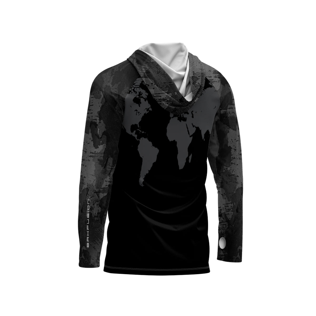 Camisa FusionX Brk Discovery Cinza e Preta com Capuz e Proteção UV50+ Brk Fishing