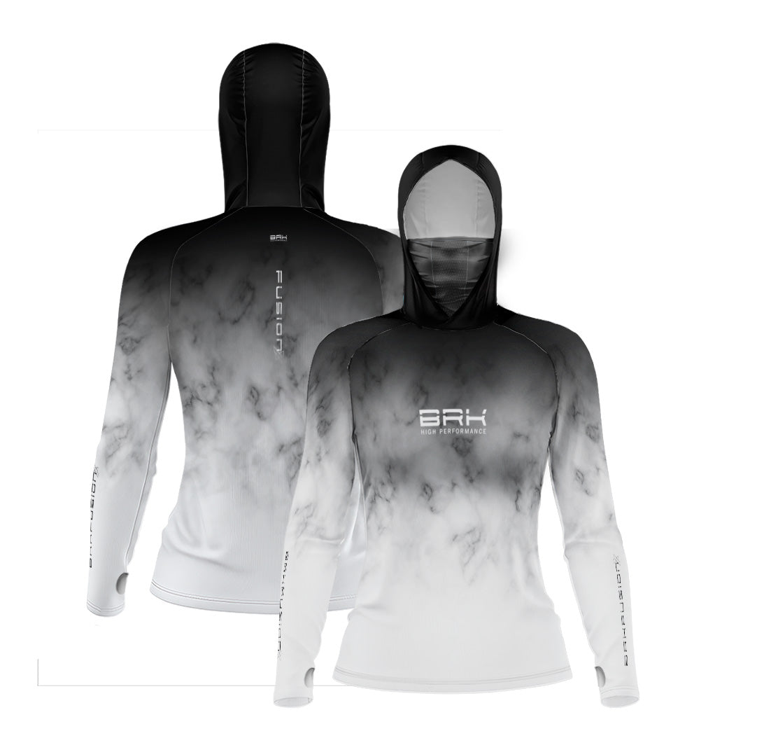 Camisa FusionX Feminina Brk Galaxy Preta e Branca com Capuz e Proteção UV50+ - Brk Fishing