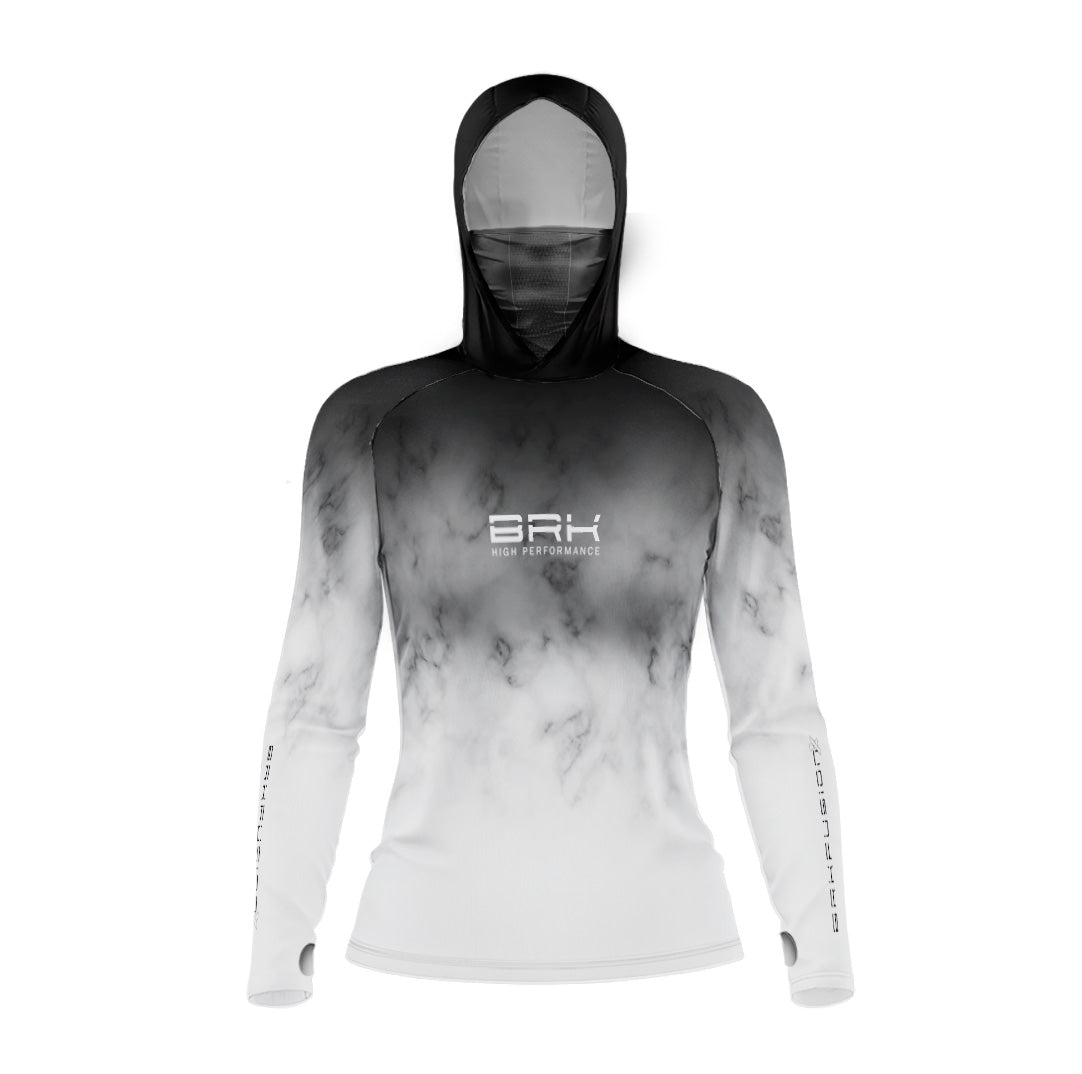 Camisa FusionX Feminina Brk Galaxy Preta e Branca com Capuz e Proteção UV50+ - Brk Fishing