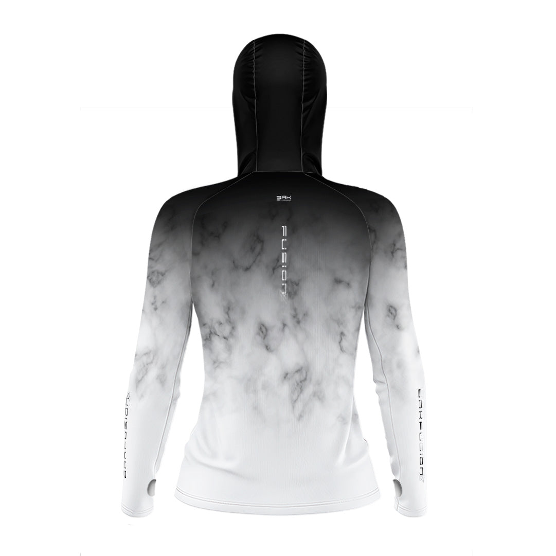 Camisa FusionX Feminina Brk Galaxy Preta e Branca com Capuz e Proteção UV50+ - Brk Fishing