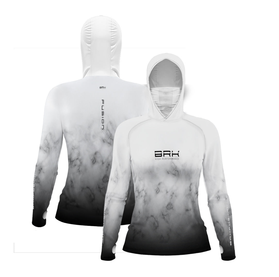 Camisa FusionX Feminina Brk Galaxy Branca e Preta com Capuz e Proteção UV50+ - Brk Fishing