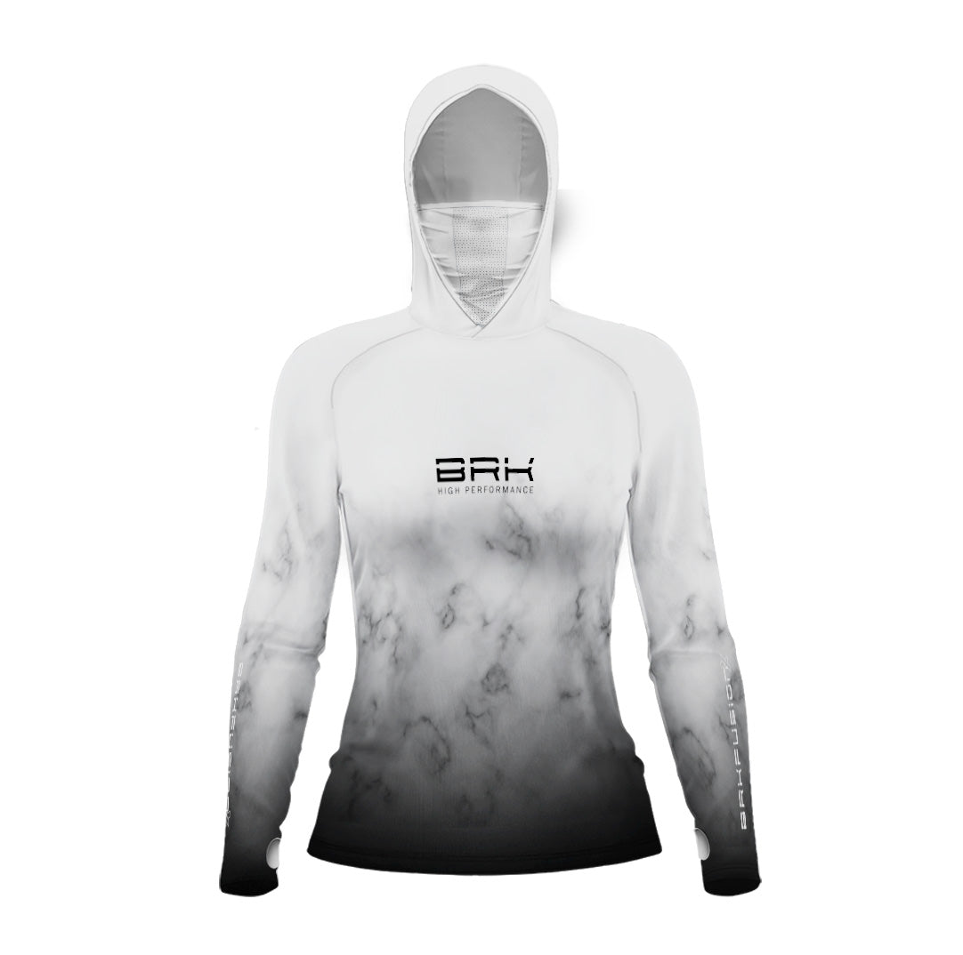 Camisa FusionX Feminina Brk Galaxy Branca e Preta com Capuz e Proteção UV50+ - Brk Fishing