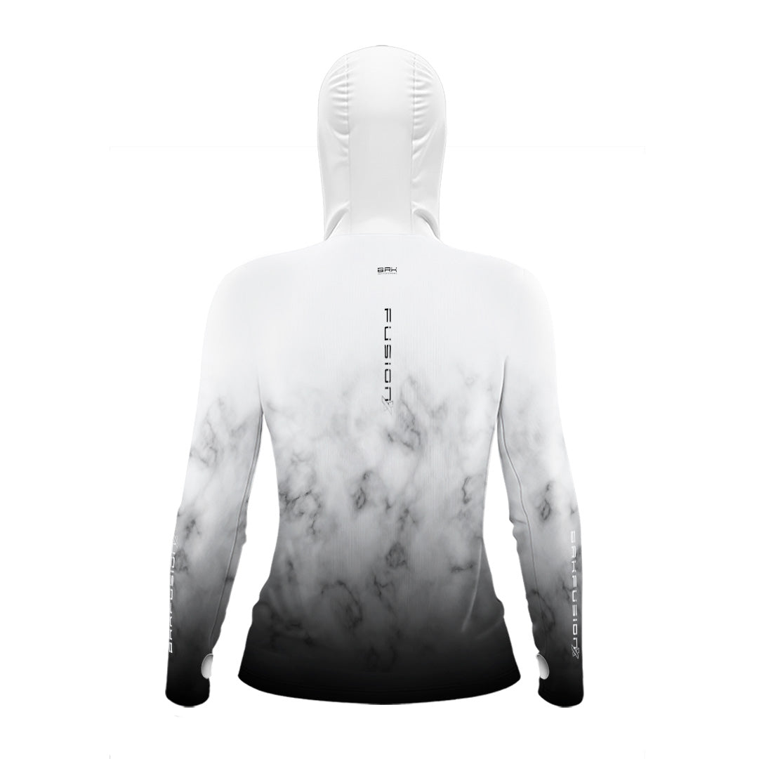 Camisa FusionX Feminina Brk Galaxy Branca e Preta com Capuz e Proteção UV50+ - Brk Fishing