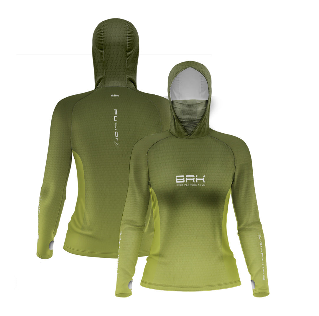 Camisa FusionX Feminina Brk Clean Verde Oliva com Capuz e Proteção UV50+ - Brk Fishing