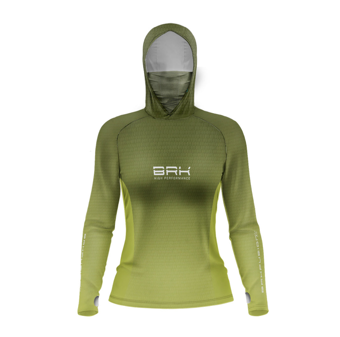 Camisa FusionX Feminina Brk Clean Verde Oliva com Capuz e Proteção UV50+ - Brk Fishing