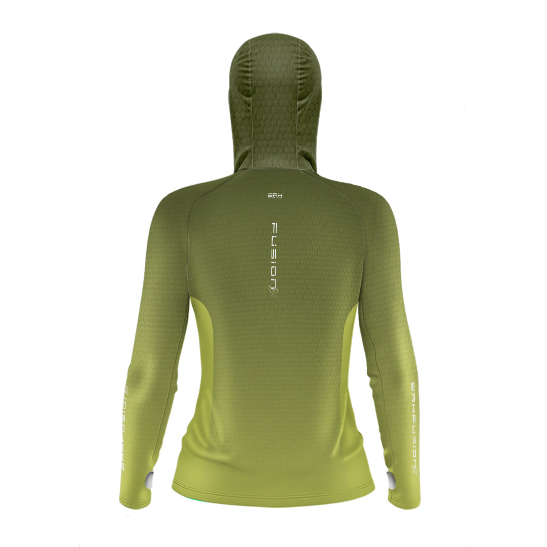 Camisa FusionX Feminina Brk Clean Verde Oliva com Capuz e Proteção UV50+ - Brk Fishing