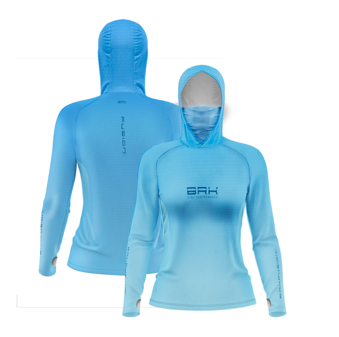 Camisa FusionX Feminina Brk Clean Azul Claro com Capuz e Proteção UV50+ - Brk Fishing